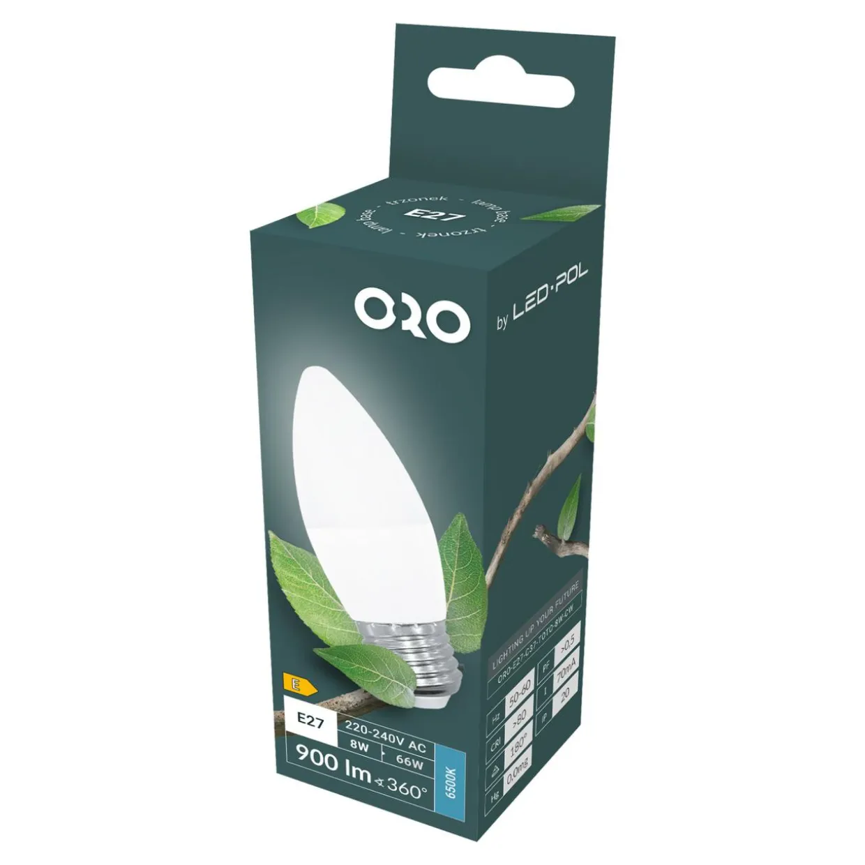 Żarówka LED barwa zimna ORO-E27-C37-TOTO-8W-CW
