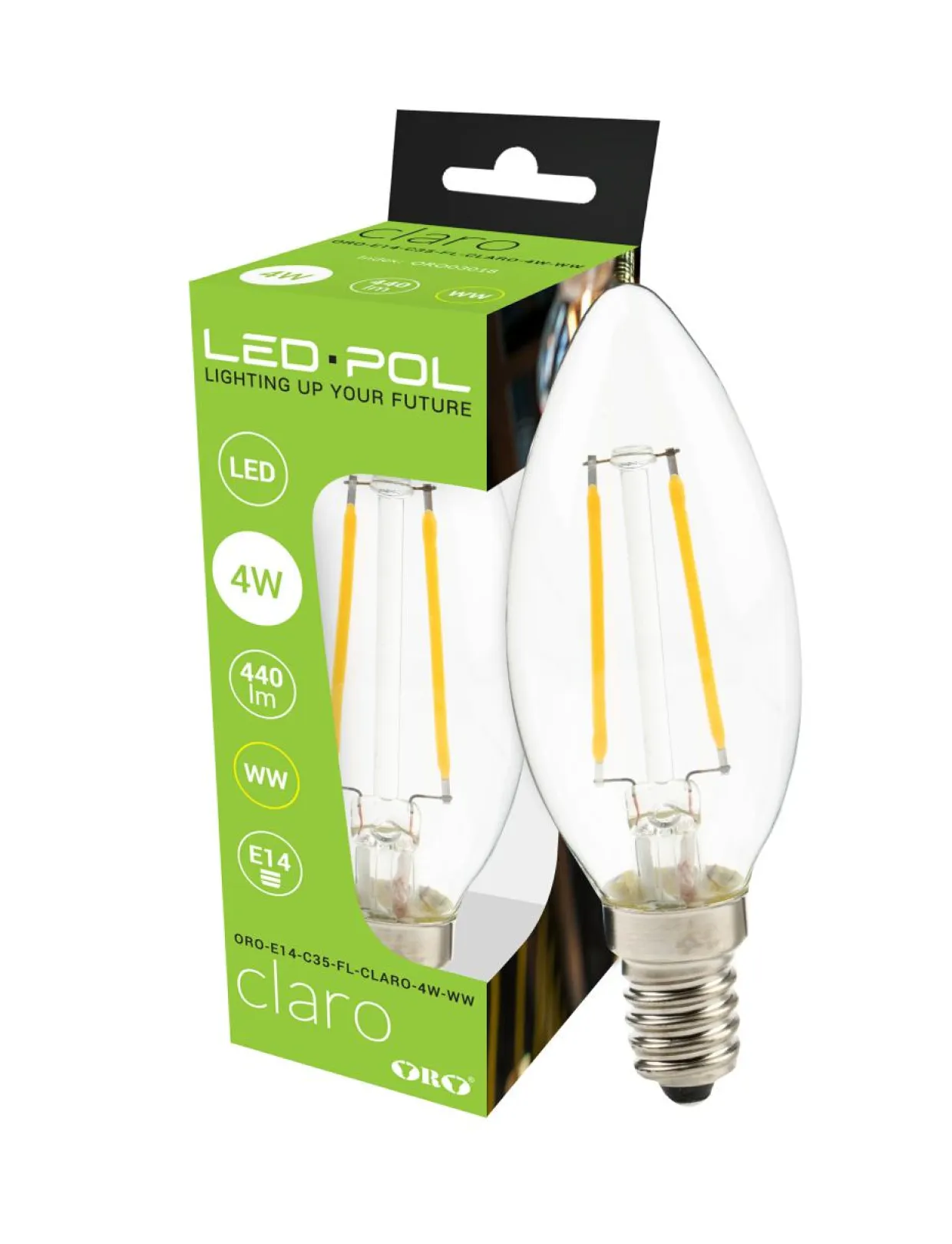 Żarówka LED E14 4W barwa ciepła ORO-E14-C35-FL-CLARO-4W
