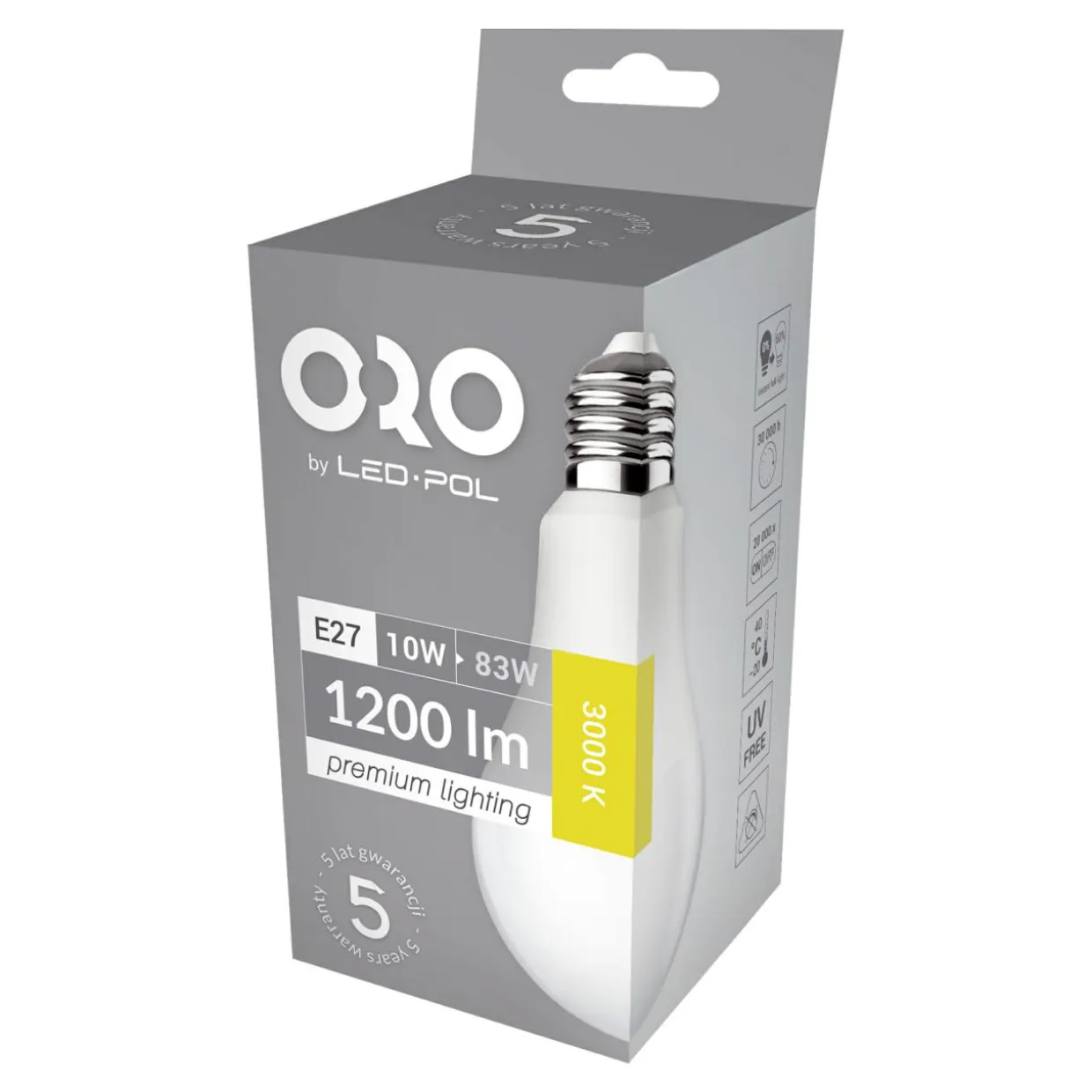 Żarówka LED E27 10W barwa ciepła ORO-PREMIUM-E27-A60-10W-XP