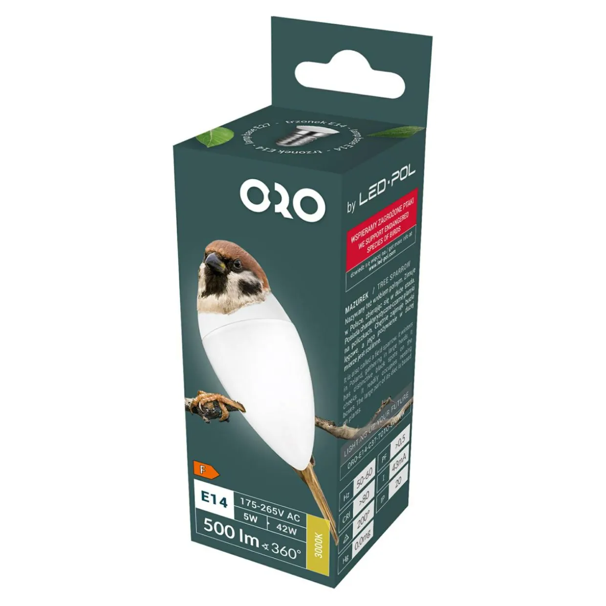 Żarówka LED E14 5W barwa ciepła ORO-E14-C37-TOTO-5W