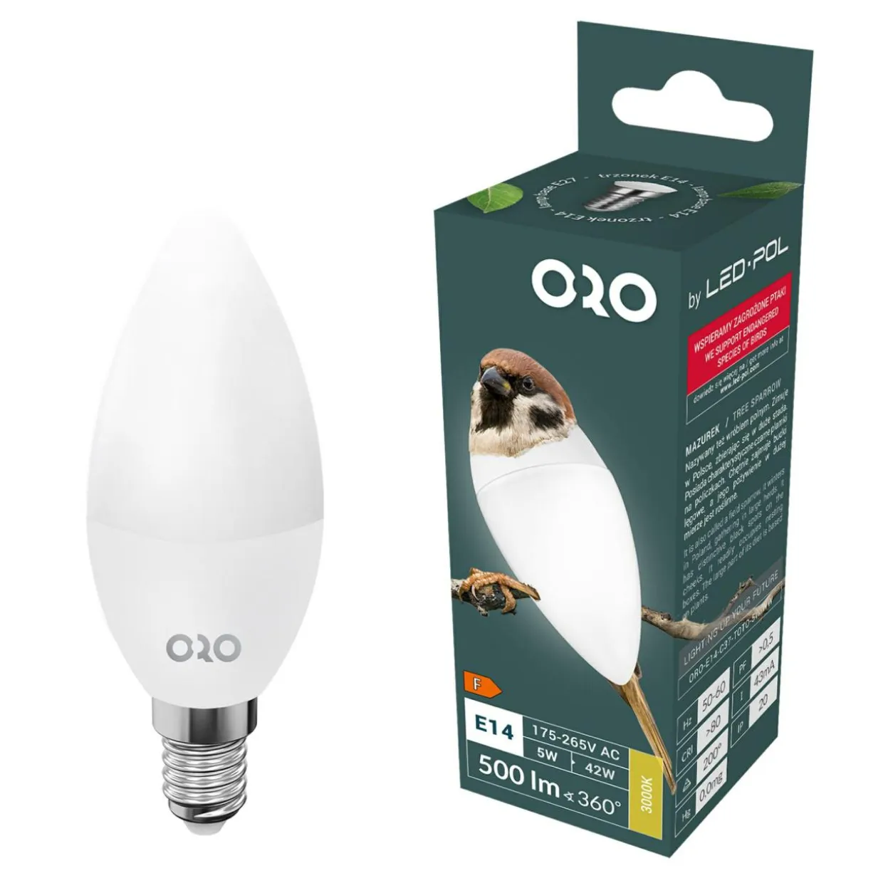 Żarówka LED E14 5W barwa ciepła ORO-E14-C37-TOTO-5W