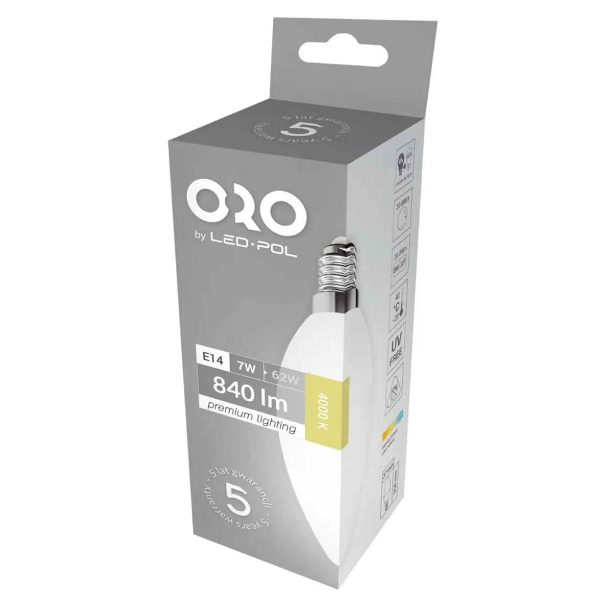 Żarówka LED E14 7W barwa neutralna ORO-PREMIUM-E14-C37-7W-XP