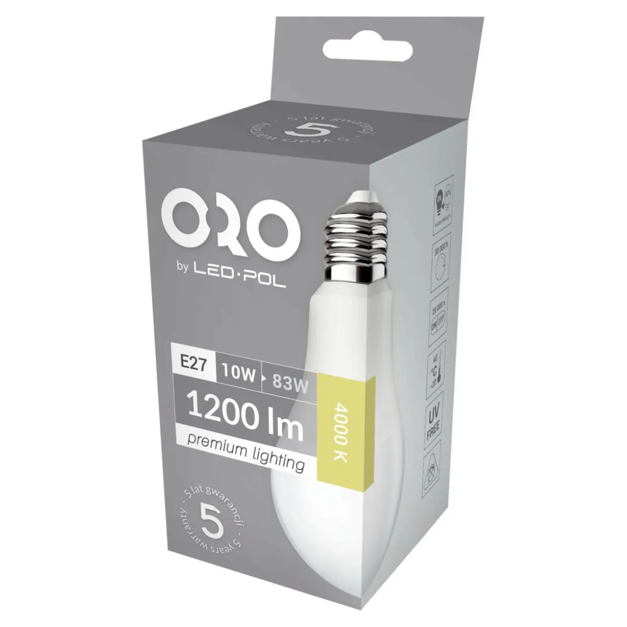 Żarówka LED E27 10W barwa neutralna ORO-PREMIUM-E27-A60-10W-XP