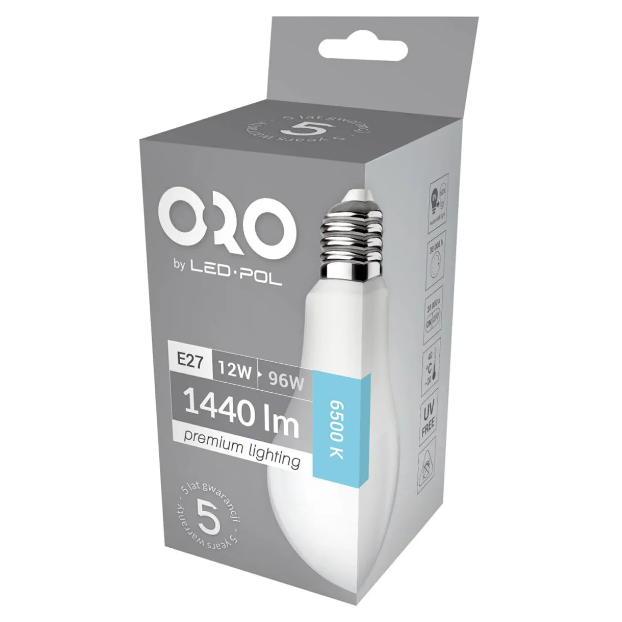 Żarówka LED E27 12W barwa zimna ORO-PREMIUM-E27-A60-12W-XP