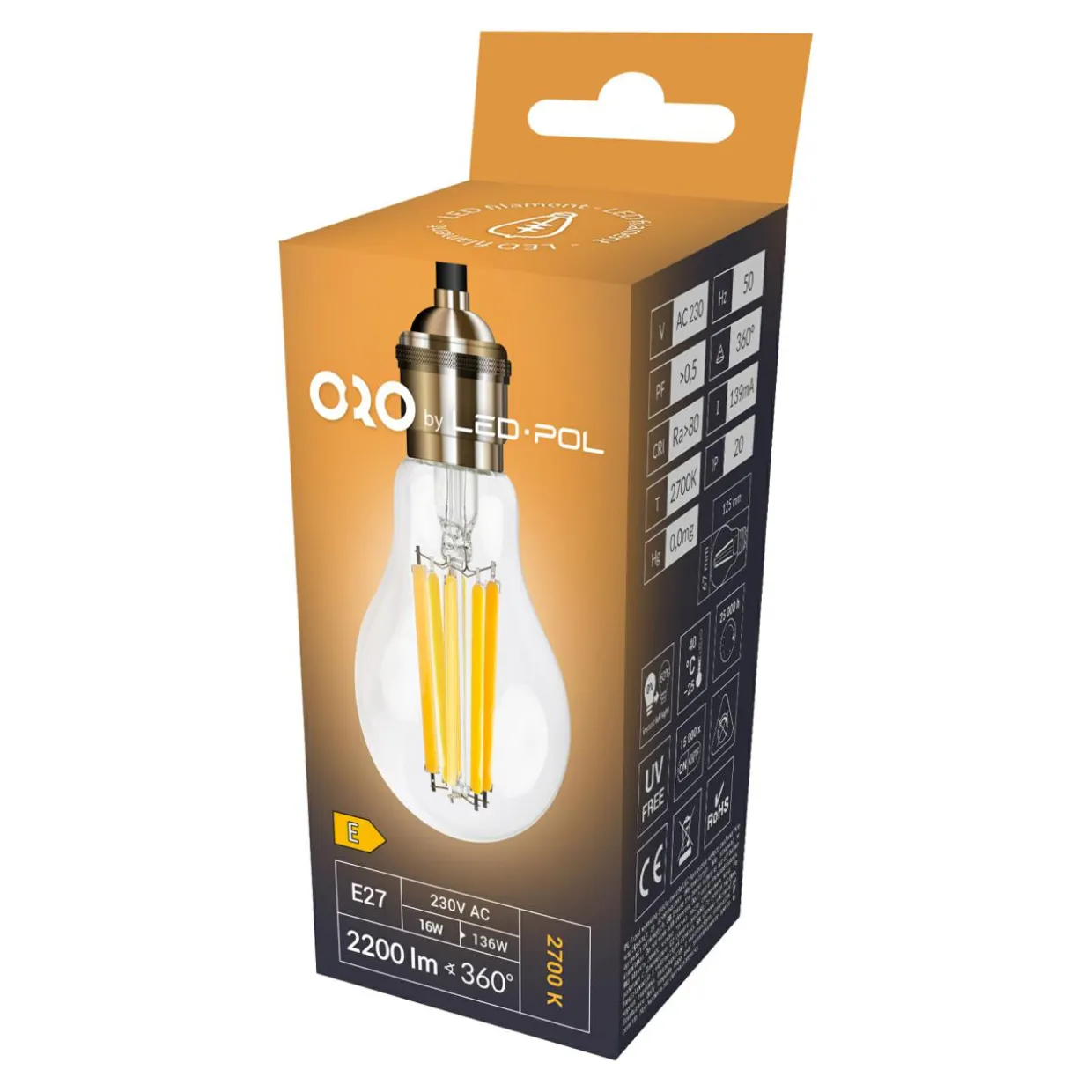 Żarówka LED E27 16W ORO-E27-A67-FL-CLARO-16W-WW barwa ciepła