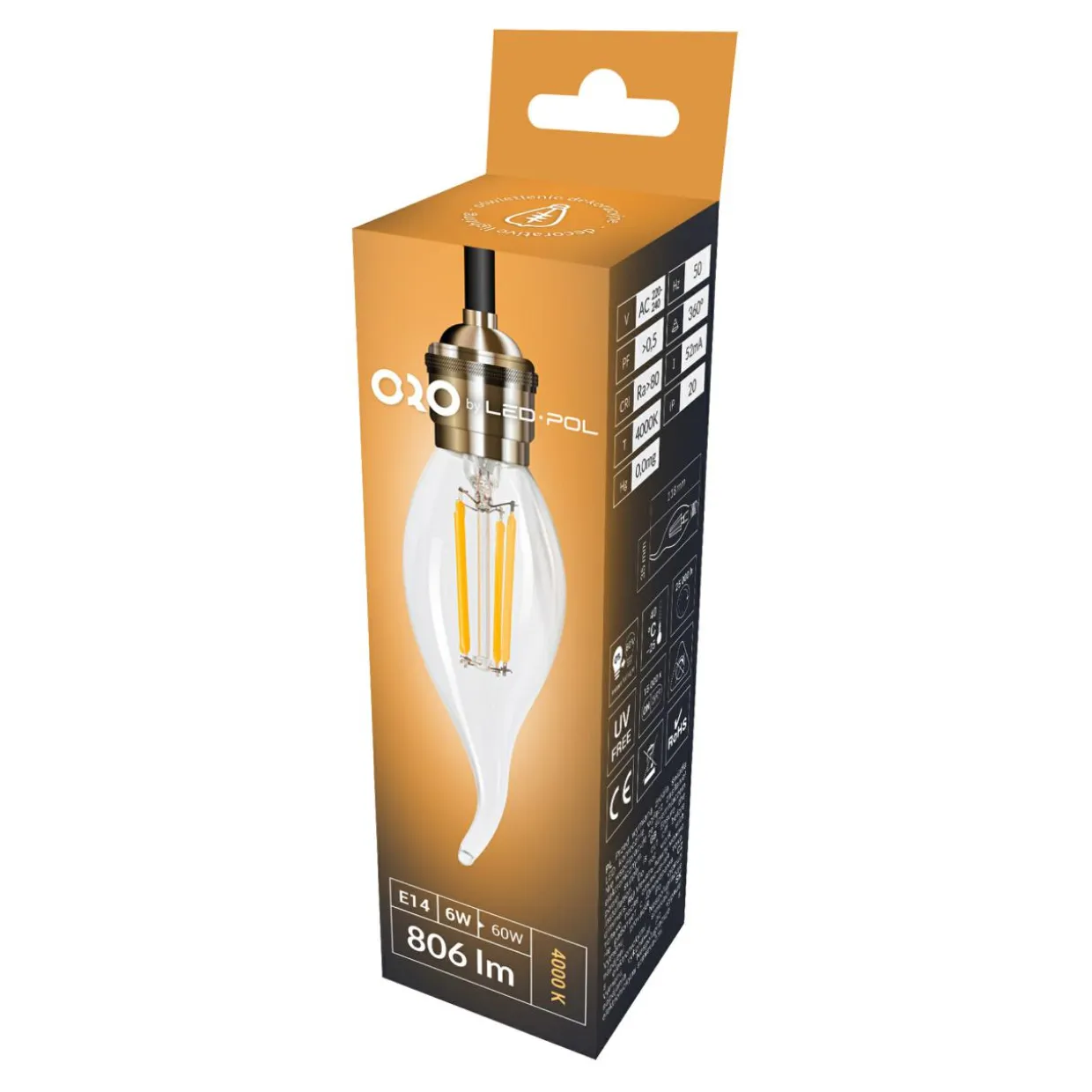 Żarówka LED E14 6W ORO-E14-C35-FL-CLARO-FLAMI-6W-DW barwa neutralna