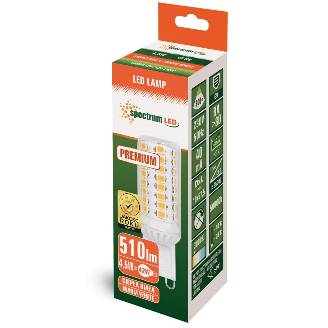 Żarówka LED G9 4,5W barwa ciepła SMD SPECTRUM