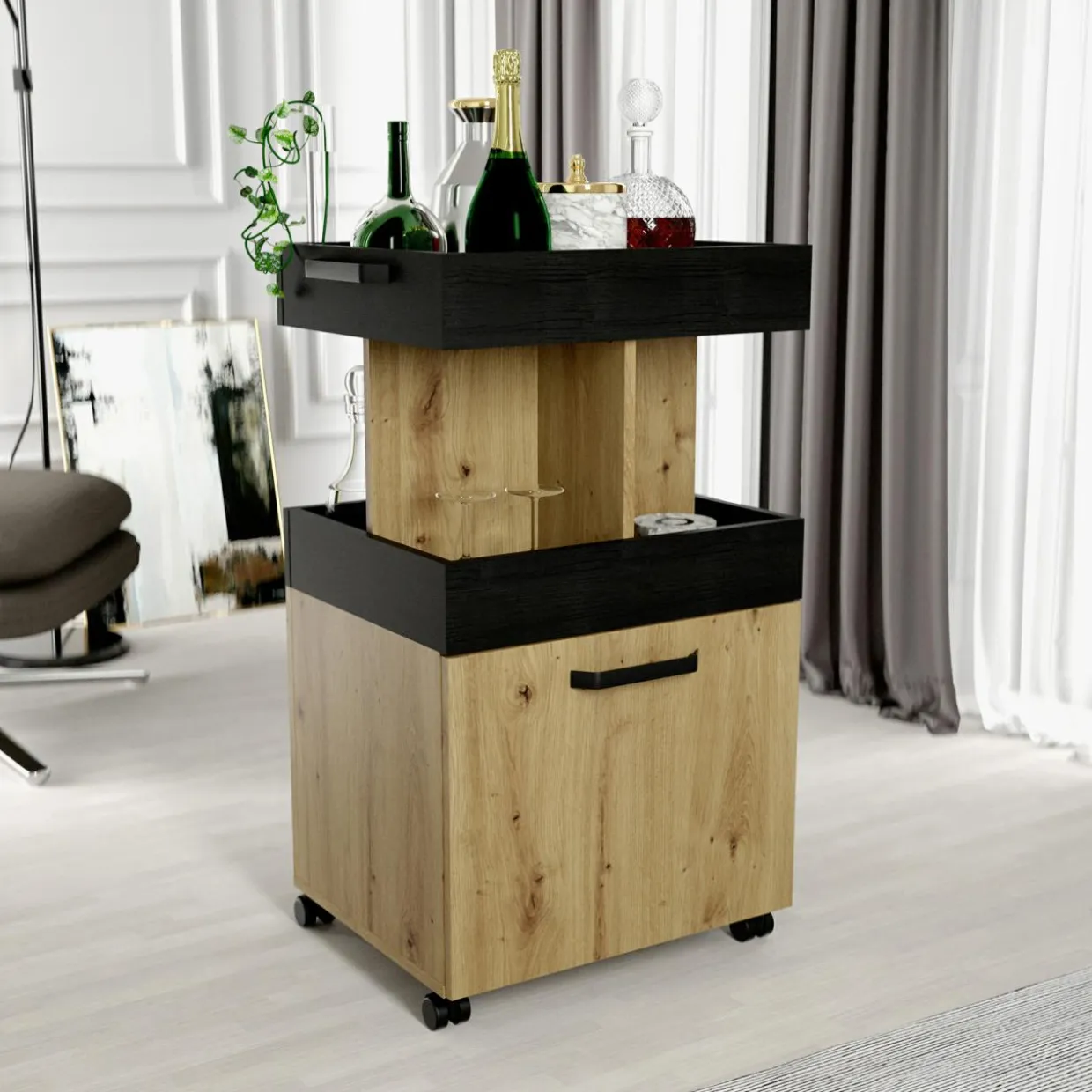 Barek na kółkach HOME BAR dąb artisan