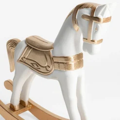Dekoracja biało-złota KOŃ NA BIEGUNACH 22 cm