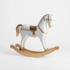 Dekoracja biało-złota KOŃ NA BIEGUNACH 30 cm