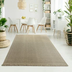 Dywan wełniany z frędzlami beżowy WOOL 160x230 cm