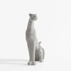 Figurka dekoracyjna PANTERA SIEDZĄCA srebrna 26 cm