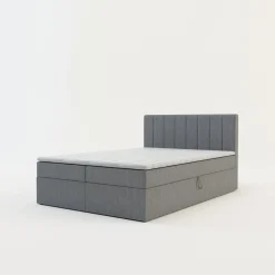 Łóżko kontynentalne z toperem szare PEDRO PU 140x200 cm