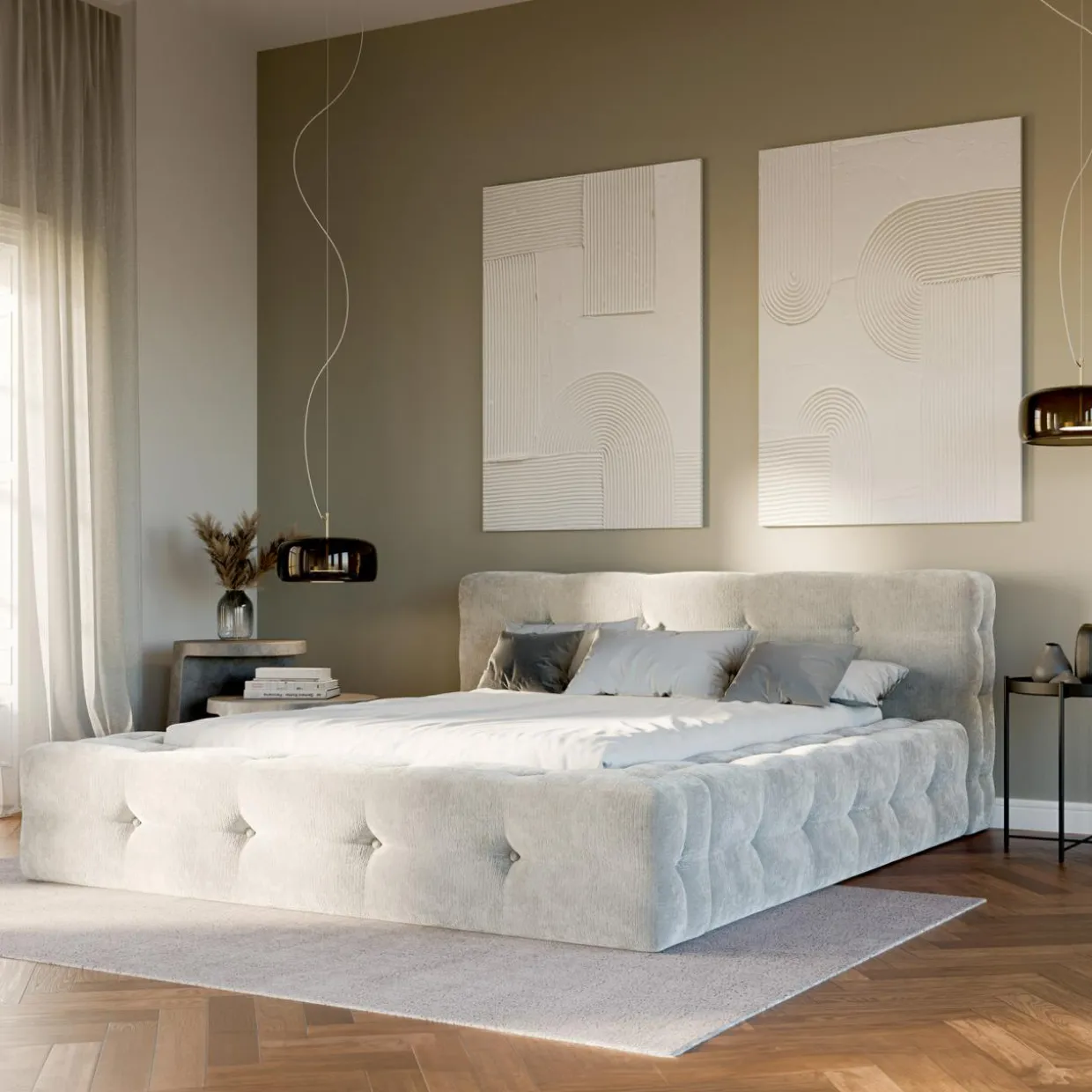 Łóżko tapicerowane beżowe ANNA 160x200 cm
