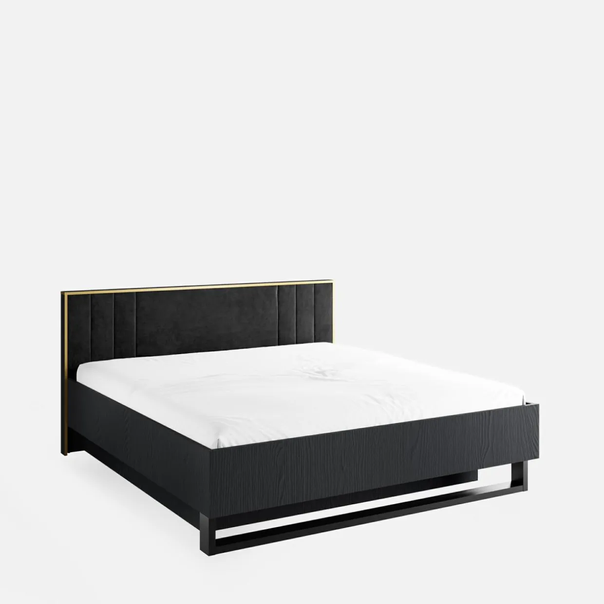 Łóżko ze stelażem i pojemnikiem czarne MOND 160x200