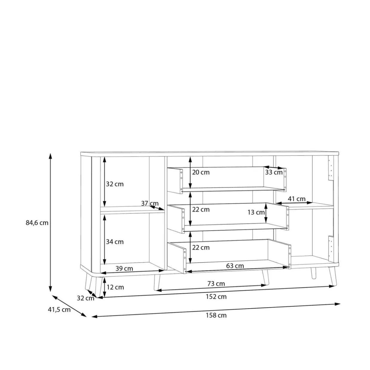 Komoda ryflowana z szufladami FIXSMILE 158 cm
