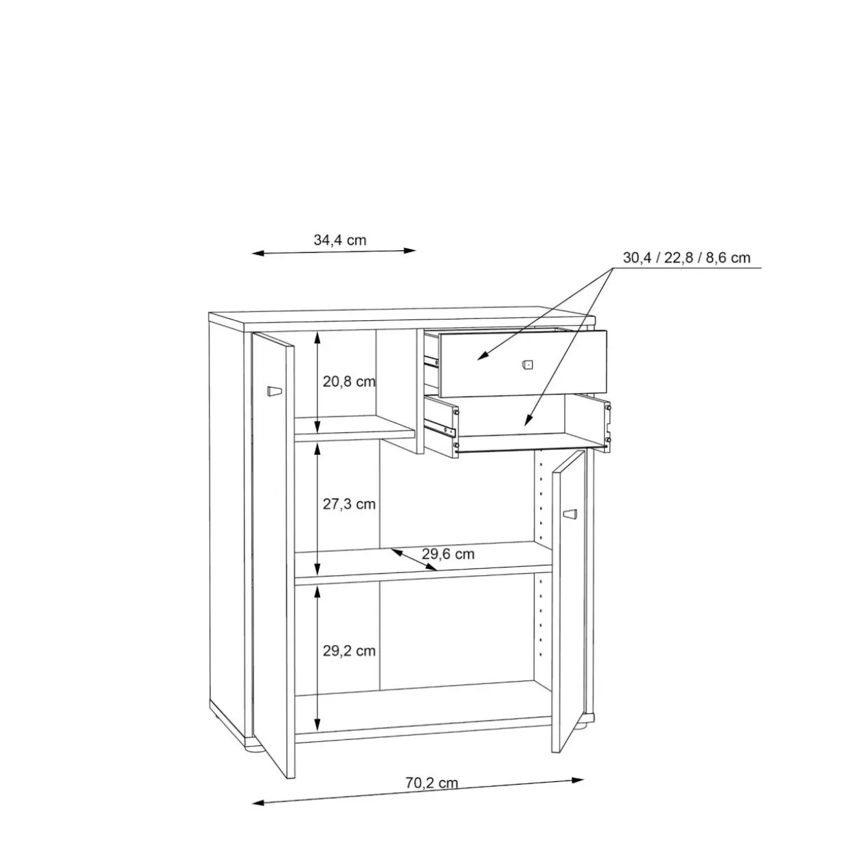 Komoda TEMPRA 2 niska 2D2S, dąb artisan