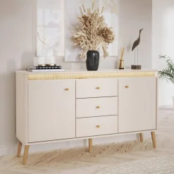 Komoda z oświetleniem z szufladami LORENA 155 cm kaszmir