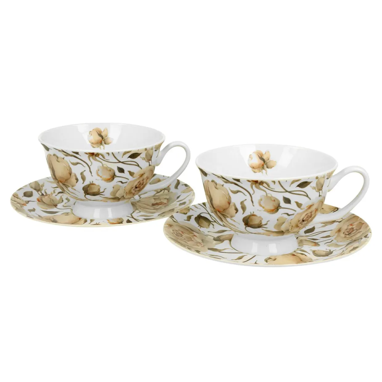 Komplet 2 filiżanek ze spodkami ROYAL ENGLISH ROSES WHITE 250 ml