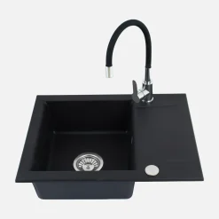 Komplet zlewozmywak granitowy czarny ALVEUS SHOT 59X44 z baterią elastyczną