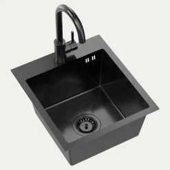 Komplet zlewozmywak QUADRON czarny AVENIR SMART 40X45 cm z baterią