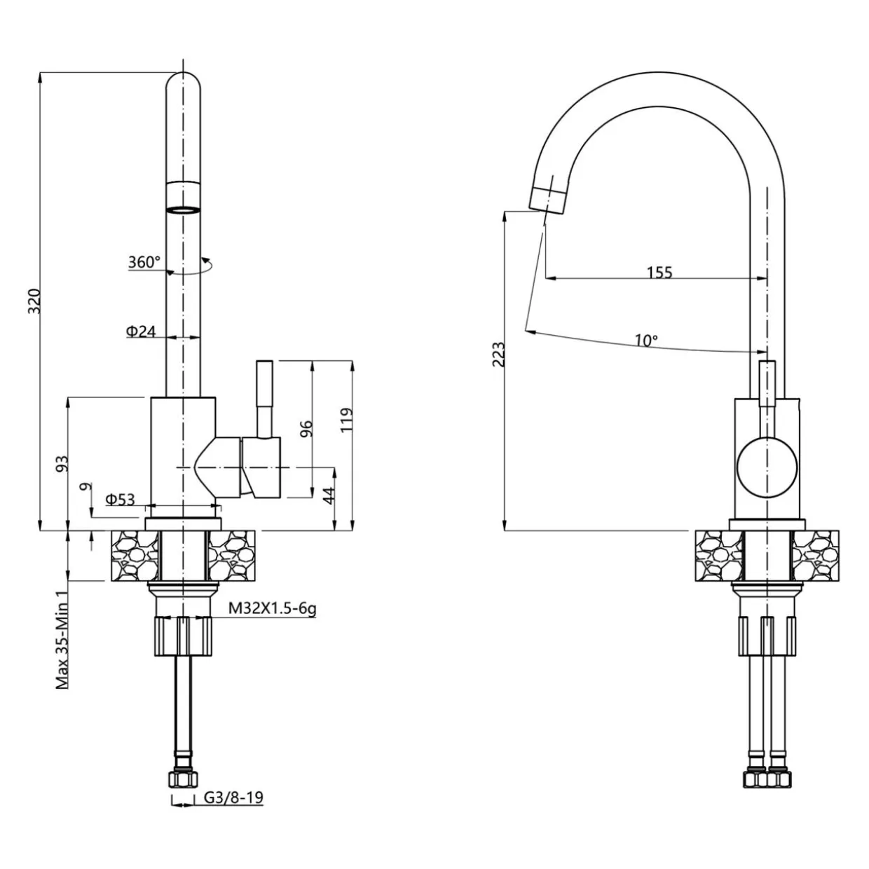 Komplet zlewozmywak QUADRON czarny AVENIR BOX 50X45 cm z baterią