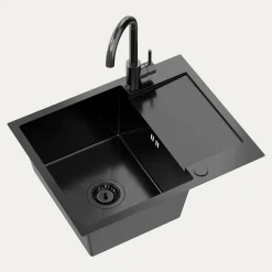 Komplet zlewozmywak QUADRON czarny AVENIR SHORT 60x48 cm z baterią