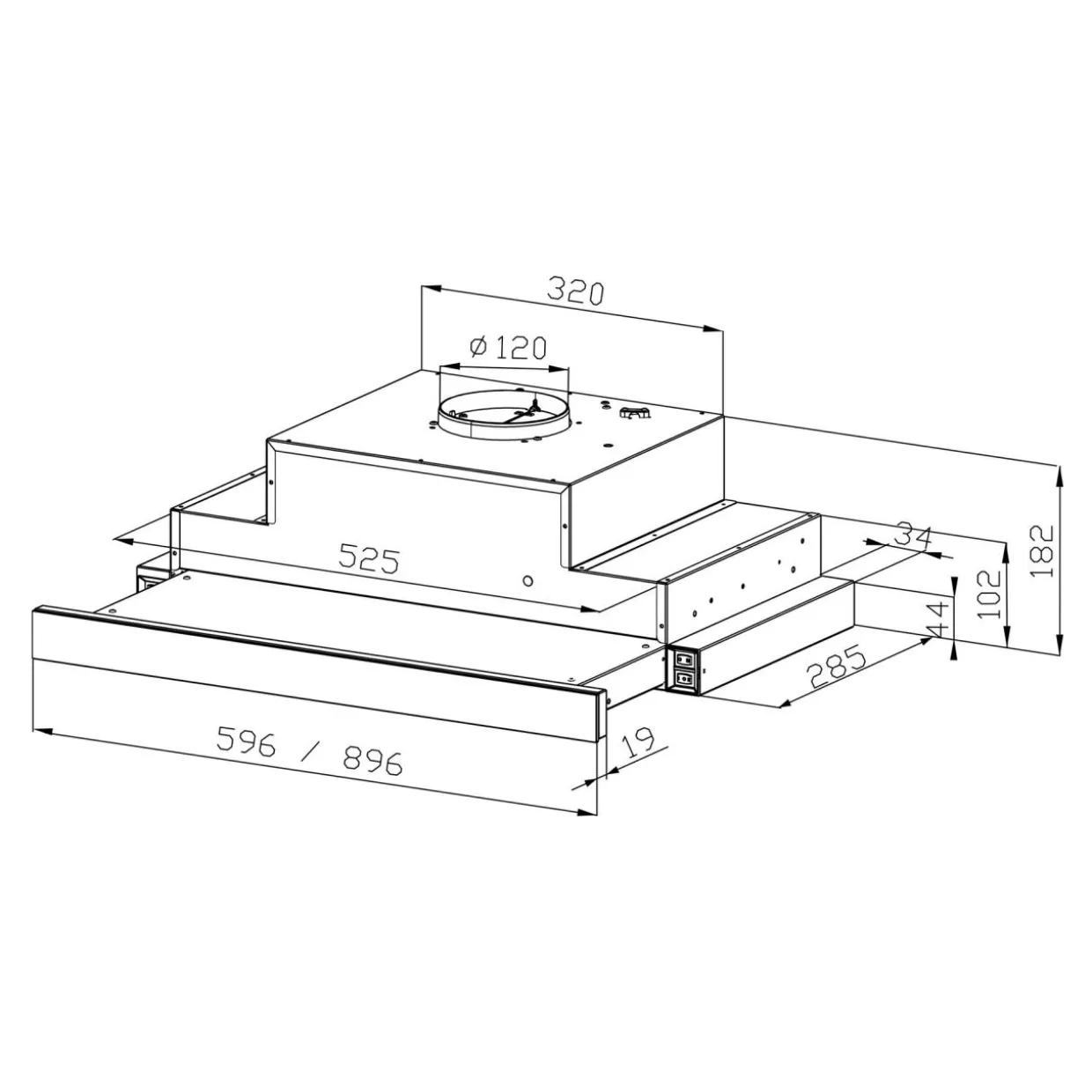 Korpus QUBIK 60x60 biały z okapem czarnym OKPZH17EF