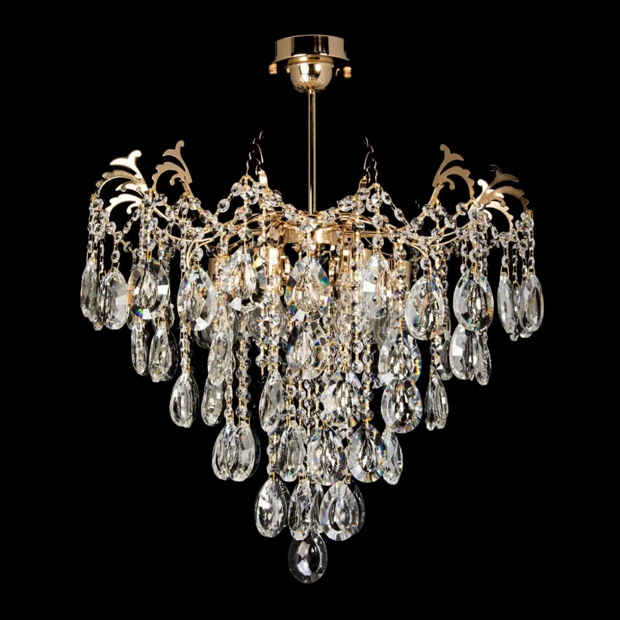 Lampa kryształowa sufitowa glamour złota fi 58 cm