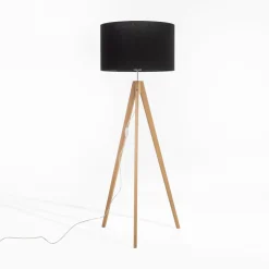 Lampa na drewnianym trójnogu abażur czarny TREVISO