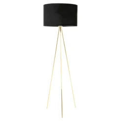 Lampa na złotym trójnogu abażur welur czarny INGA