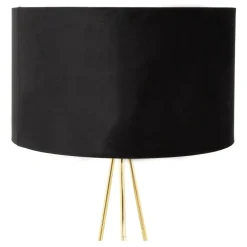 Lampa na złotym trójnogu abażur welur czarny INGA