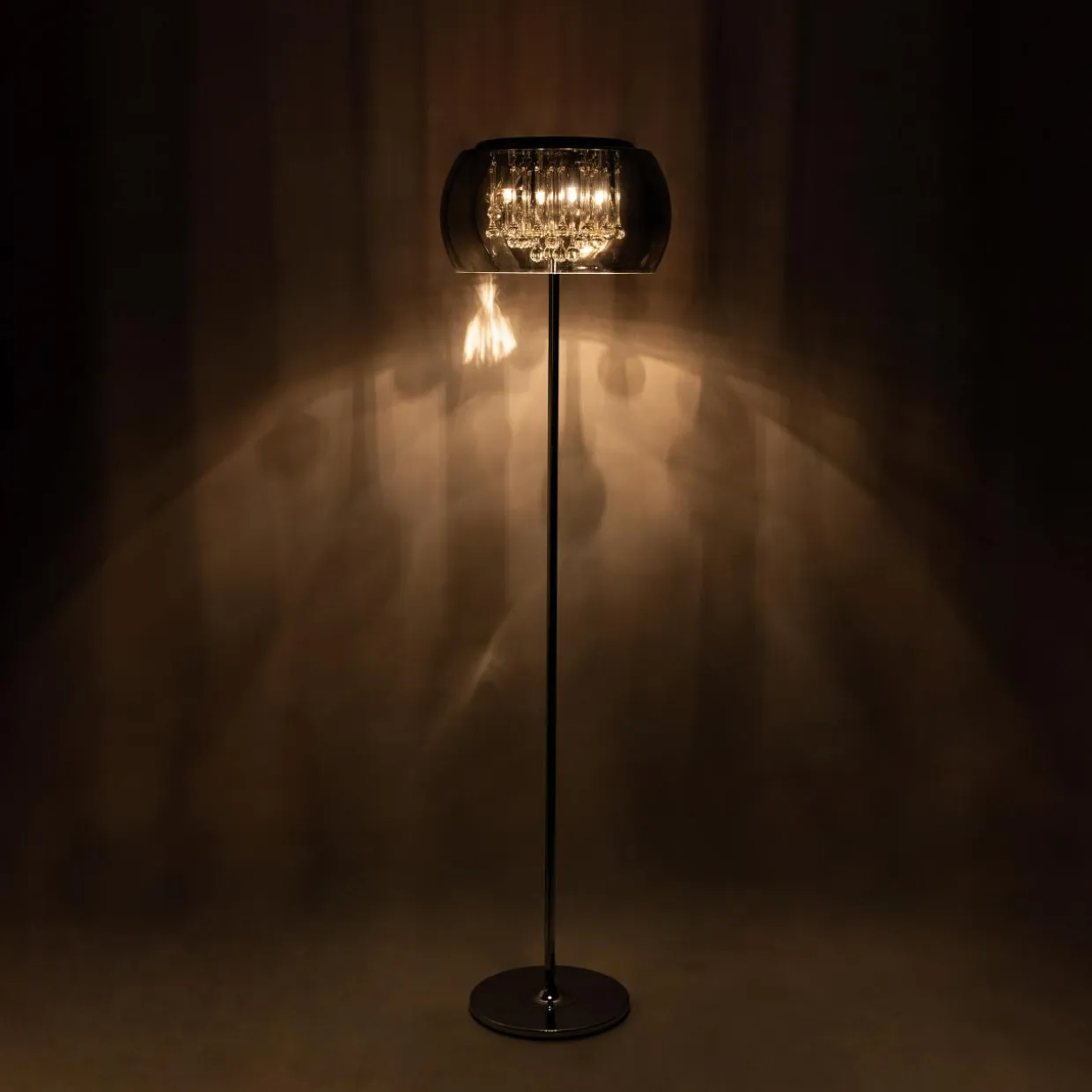 Lampa podłogowa glamour z kryształkami chromowana CRYSTAL