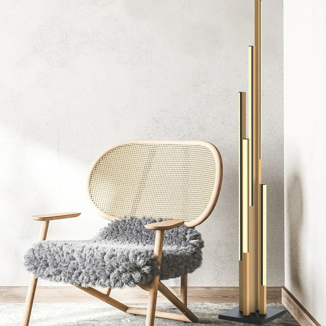 Lampa podłogowa LED czarna drewniana ELIOT