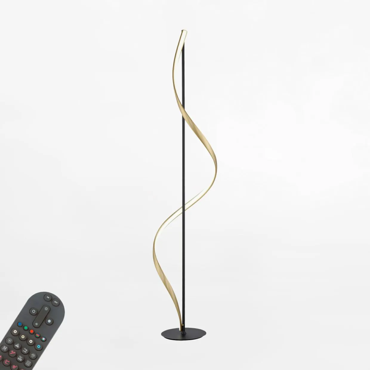 Lampa podłogowa LED Wi-Fi czarno-złota Q-SWING z pilotem