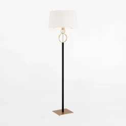Lampa podłogowa z abażurem czarno-złota PERSEO
