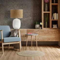Lampa stołowa biała z abażurem juta MELODY