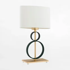 Lampa stołowa z abażurem czarno-złota PERSEO