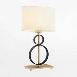 Lampa stołowa z abażurem czarno-złota PERSEO