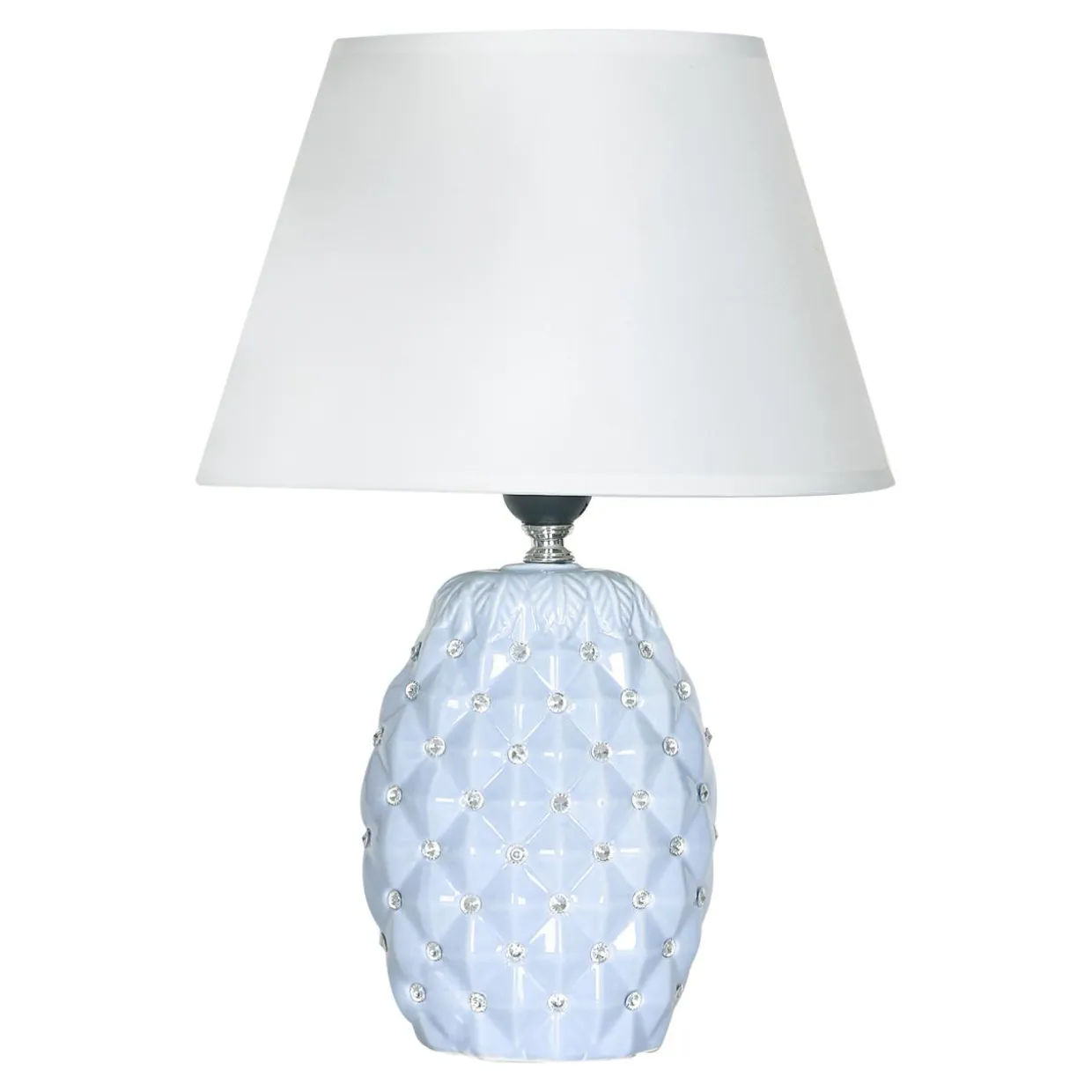 Lampa stołowa z abażurem niebiesko-biała 38 cm