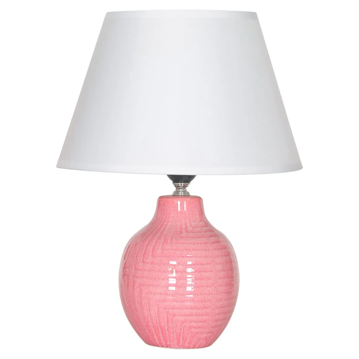Lampa stołowa z abażurem różowo-biała 35,5 cm