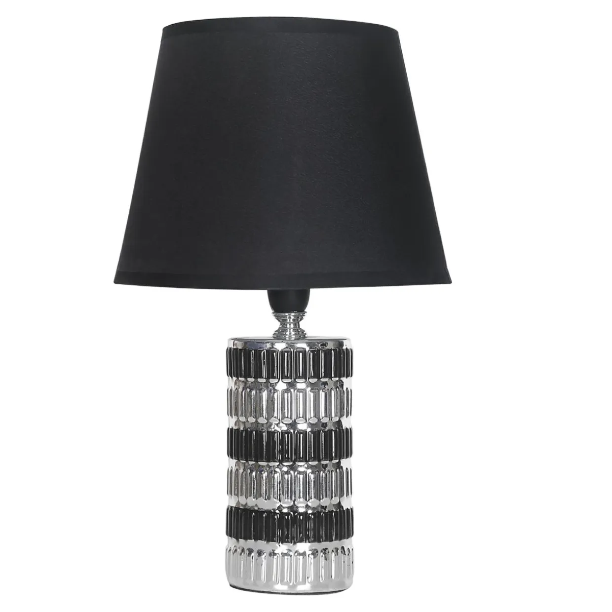 Lampa stołowa z abażurem srebrno-czarna 31 cm