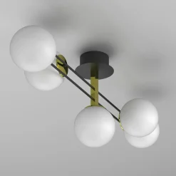 Lampa sufitowa 5 kloszy kule czarno-złota SATELIT V