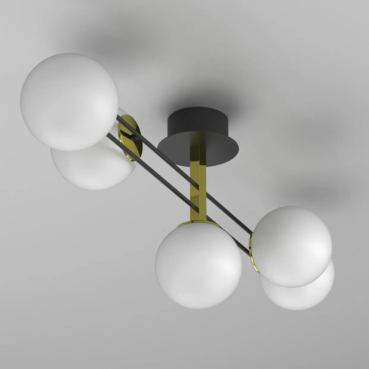 Lampa sufitowa 5 kloszy kule czarno-złota SATELIT V