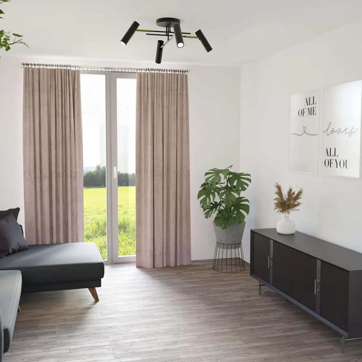 Lampa sufitowa 4 regulowane reflektory czarno-złota AXION