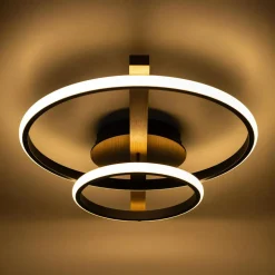 Lampa sufitowa LED 2 pierścienie jasne drewno czarna ALMERIA