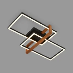 Lampa sufitowa LED prostokątna 2 ramki czarna drewno FRAME 50,5 cm
