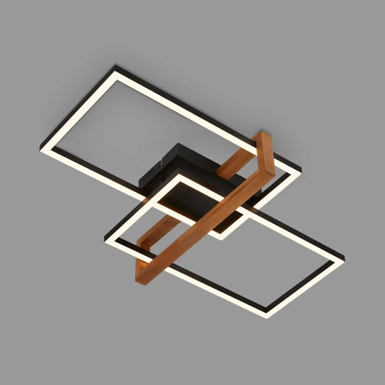 Lampa sufitowa LED prostokątna 2 ramki czarna drewno FRAME 50,5 cm