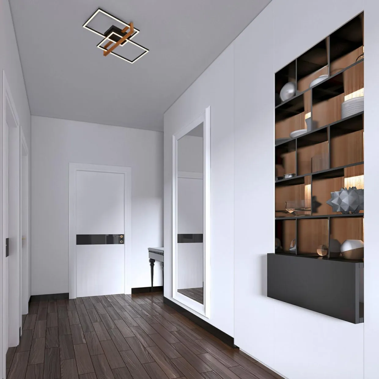 Lampa sufitowa LED prostokątna 2 ramki czarna drewno FRAME 50,5 cm