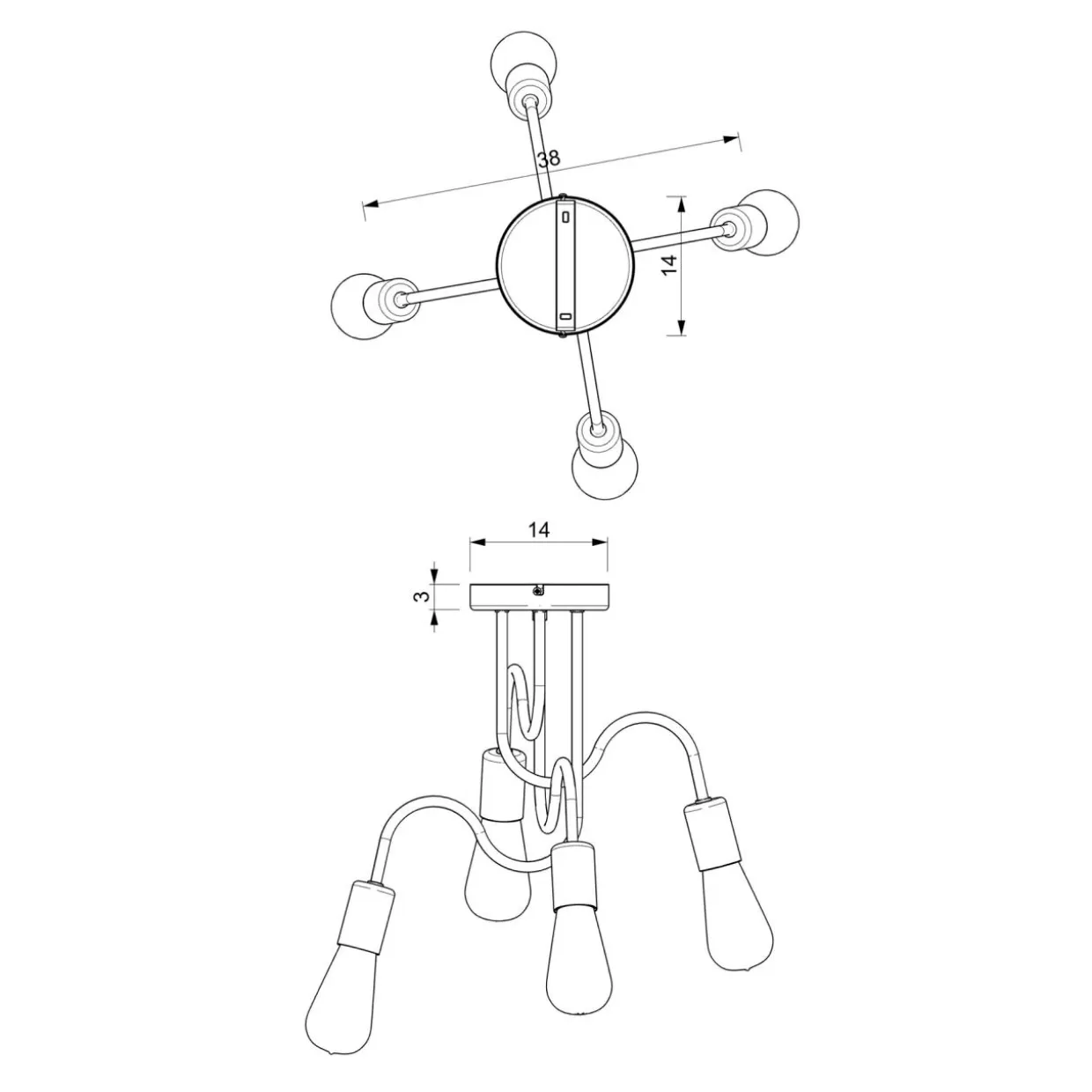 Lampa sufitowa loftowa czarno-złota DOW IV